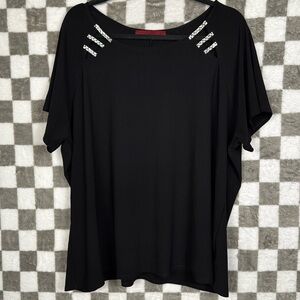 Love Scarlet 3X cold shoulder rhinestone, short sleeve black T-shirt